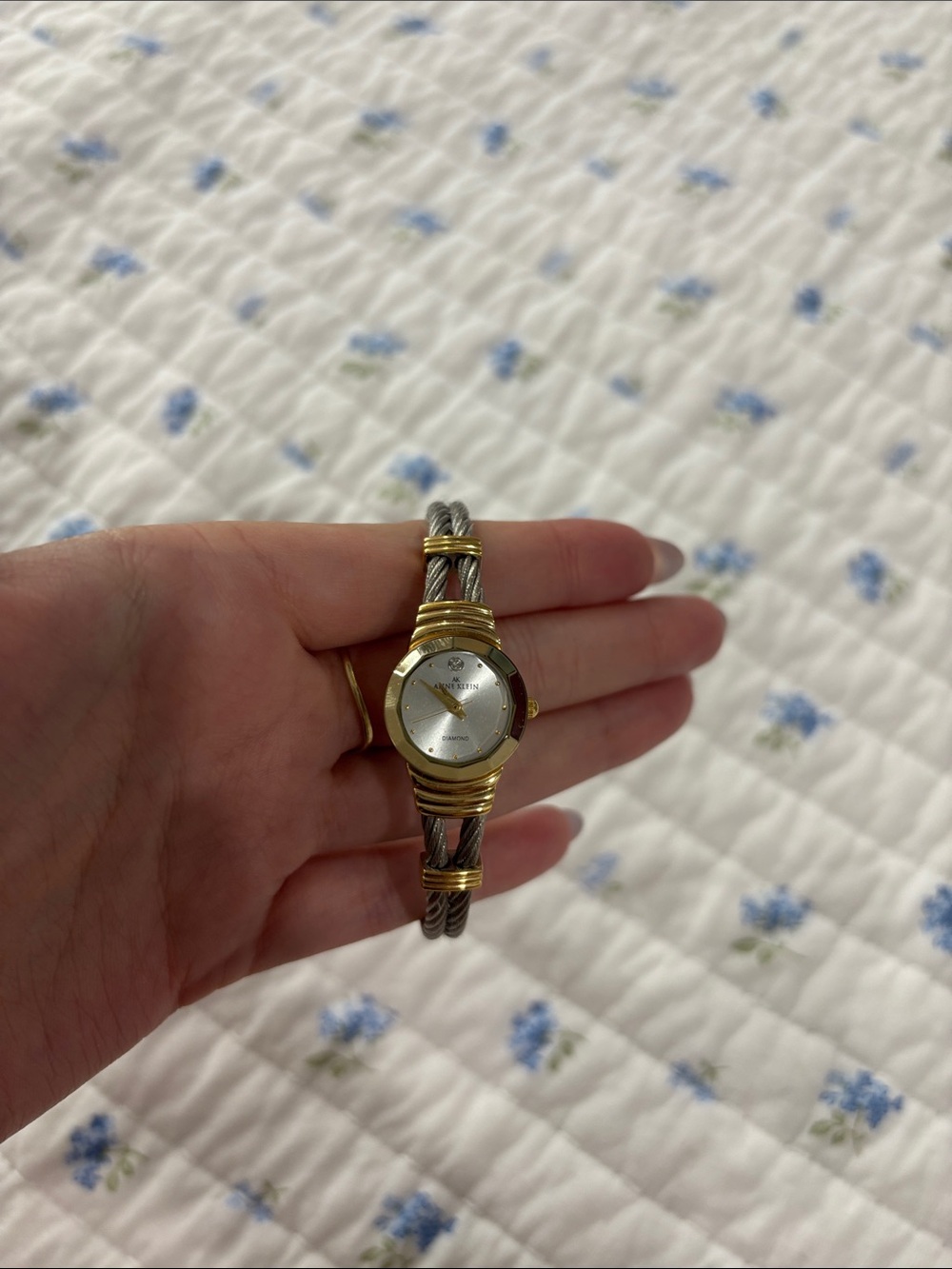 Anne Klein Two-Tone Silver and Gold Cable Bracelet Watch